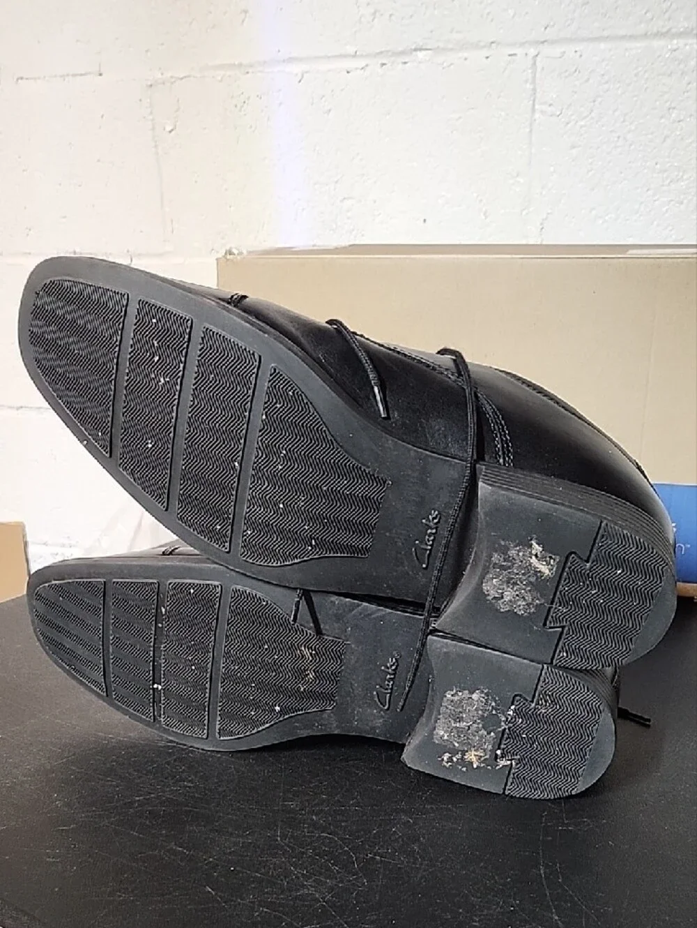 Clarks polished black